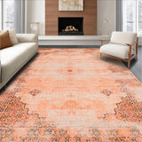 Ultra Soft Area Rug, Non Slip, Stain Resistant, Washable Area Rugs for Living Room, Bedroom, Rustic Vintage Tiled Design(Orange)