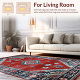 Ultra Soft Area Rug, Non Slip, Stain Resistant, Washable Area Rugs for Living Room, Bedroom, Rustic Crimson Medallion Elegance(Red)