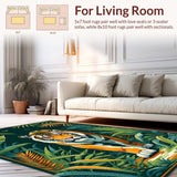 Ultra Soft Area Rug, Non Slip, Stain Resistant, Washable Area Rugs for Living Room, Bedroom, Rustic Green Tropical Motif(Orange)
