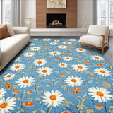 Ultra Soft Area Rug, Non Slip, Stain Resistant, Washable Area Rugs for Living Room, Bedroom, Charming Floral Motif in Pastel(Blue)