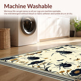 Ultra Soft Area Rug, Non Slip, Stain Resistant, Washable Area Rugs for Living Room, Bedroom, Elegant Insect Artistry Area with Sophisticated Floral Medallions(Ivory)