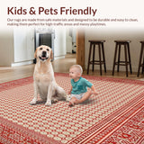 Ultra Soft Area Rug, Non Slip, Stain Resistant, Washable Area Rugs for Living Room, Bedroom, Scarlet Trebol Weave Backyard & Patio Area(Red)