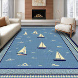 Ultra Soft Area Rug, Non Slip, Stain Resistant, Washable Area Rugs for Living Room, Bedroom, Artistic Coastal Vessel Illustration(Blue)