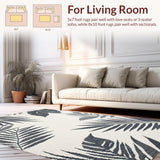 Ultra Soft Area Rug, Non Slip, Stain Resistant, Washable Area Rugs for Living Room, Bedroom, Chic Tropical Leaf Aesthetic(Gray)