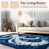 Ultra Soft Area Rug, Non Slip, Stain Resistant, Washable Area Rugs for Living Room, Bedroom, Nautical Octopus Carpet: Indigo Ink Octopus Print, Non-Slip Floor Decor(Blue)
