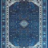 Ultra Soft Area Rug, Non Slip, Stain Resistant, Washable Area Rugs for Living Room, Bedroom, Intricate Abstract Spotted Area with Geometric Blue and Silver Design(Blue)