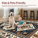 Ultra Soft Area Rug, Non Slip, Stain Resistant, Washable Area Rugs for Living Room, Bedroom, Rustic Geometric Medallion Aesthetic(Beige)
