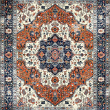 Ultra Soft Area Rug, Non Slip, Stain Resistant, Washable Area Rugs for Living Room, Bedroom, Rustic Vintage Floral Medallion(Blue)