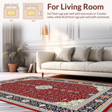 Ultra Soft Area Rug, Non Slip, Stain Resistant, Washable Area Rugs for Living Room, Bedroom, Timeless Cozy Damask Aesthetic(Red)