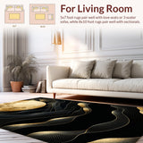 Ultra Soft Area Rug, Non Slip, Stain Resistant, Washable Area Rugs for Living Room, Bedroom, Sophisticated Monochrome Abstract Flourish(Gold)