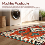 Ultra Soft Area Rug, Non Slip, Stain Resistant, Washable Area Rugs for Living Room, Bedroom, Tribal Distressed Ethnic Aesthetic(Red)