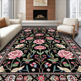 Ultra Soft Area Rug, Non Slip, Stain Resistant, Washable Area Rugs for Living Room, Bedroom, Enchanting Floral Insect Motif(Black)