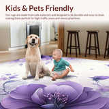 Ultra Soft Area Rug, Non Slip, Stain Resistant, Washable Area Rugs for Living Room, Bedroom, Chic Lilac Floral Arrangement(Purple)
