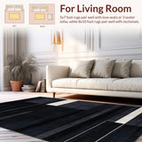 Ultra Soft Area Rug, Non Slip, Stain Resistant, Washable Area Rugs for Living Room, Bedroom, Stylish Geometric Minimalist Aesthetic(Black)