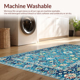 Ultra Soft Area Rug, Non Slip, Stain Resistant, Washable Area Rugs for Living Room, Bedroom, Rustic Coastal Trellis Design(Blue)