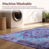 Ultra Soft Area Rug, Non Slip, Stain Resistant, Washable Area Rugs for Living Room, Bedroom, Elegant Light Blue Floral Motif(Blue)
