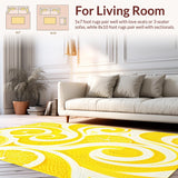 Ultra Soft Area Rug, Non Slip, Stain Resistant, Washable Area Rugs for Living Room, Bedroom, Lemon Zest Swirl Floor Art(Yellow)
