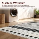 Ultra Soft Area Rug, Non Slip, Stain Resistant, Washable Area Rugs for Living Room, Bedroom, Boho Graphic Striped Carpet Washable Reversible Handcrafted Look(Gray)