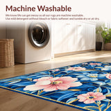 Ultra Soft Area Rug, Non Slip, Stain Resistant, Washable Area Rugs for Living Room, Bedroom, Luxurious Gold Accented Floral Style(Blue)