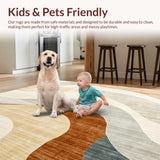 Ultra Soft Area Rug, Non Slip, Stain Resistant, Washable Area Rugs for Living Room, Bedroom, Elegant Abstract Swirl Lines Area with Warm Beige and Brown Tones(Beige)