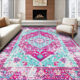 Ultra Soft Area Rug, Non Slip, Stain Resistant, Washable Area Rugs for Living Room, Bedroom, Vintage Inspired Medallion Elegance(Pink)