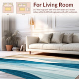 Ultra Soft Area Rug, Non Slip, Stain Resistant, Washable Area Rugs for Living Room, Bedroom, Coastal Inspired Patio Country Area in Blue and Sand Hues(Blue)