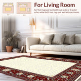 Ultra Soft Area Rug, Non Slip, Stain Resistant, Washable Area Rugs for Living Room, Bedroom, Chic Classic Burgundy Medallion Style(Red)