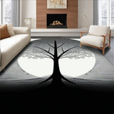 Ultra Soft Area Rug, Non Slip, Stain Resistant, Washable Area Rugs for Living Room, Bedroom, Modern Tree Print Round Carpet(Black)