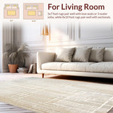 Ultra Soft Area Rug, Non Slip, Stain Resistant, Washable Area Rugs for Living Room, Bedroom, Versatile Floor Subtle Geometric Grid with Distressed Boho Flair(Ivory)