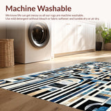 Ultra Soft Area Rug, Non Slip, Stain Resistant, Washable Area Rugs for Living Room, Bedroom, Art Deco Echo Rug: Black and White Linear Design(Blue)