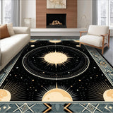 Ultra Soft Area Rug, Non Slip, Stain Resistant, Washable Area Rugs for Living Room, Bedroom, Artistic Charcoal Solar Crescent(Yellow)