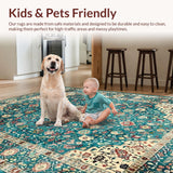 Ultra Soft Area Rug, Non Slip, Stain Resistant, Washable Area Rugs for Living Room, Bedroom, Chic Dark Green Ogee Pattern(Blue)