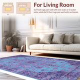 Ultra Soft Area Rug, Non Slip, Stain Resistant, Washable Area Rugs for Living Room, Bedroom, Vibrant Vintage Abstract Pattern(Blue)
