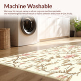 Ultra Soft Area Rug, Non Slip, Stain Resistant, Washable Area Rugs for Living Room, Bedroom, Elegant Botanical Area Non Skid Kitchen Runner with Flair(Beige)