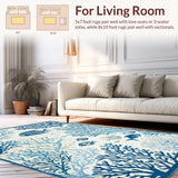 Ultra Soft Area Rug, Non Slip, Stain Resistant, Washable Area Rugs for Living Room, Bedroom, Serene Light Blue Nautical Print(Blue)