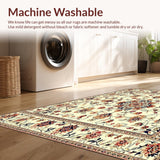 Ultra Soft Area Rug, Non Slip, Stain Resistant, Washable Area Rugs for Living Room, Bedroom, Timeless Floral Medallion in Earthy Beige Shades(Ivory)