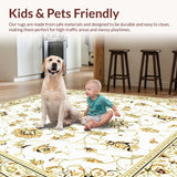 Ultra Soft Area Rug, Non Slip, Stain Resistant, Washable Area Rugs for Living Room, Bedroom, Artistic Abstract Floral Area With Elegant Beige And Ivory Design(Beige)