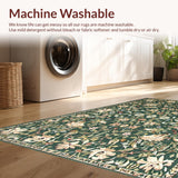Ultra Soft Area Rug, Non Slip, Stain Resistant, Washable Area Rugs for Living Room, Bedroom, Elegant Rustic Leafy Design(Green)