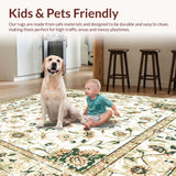 Ultra Soft Area Rug, Non Slip, Stain Resistant, Washable Area Rugs for Living Room, Bedroom, Vintage Floral Farmhouse Beige and Sage Green Accent(Beige)