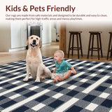 Ultra Soft Area Rug, Non Slip, Stain Resistant, Washable Area Rugs for Living Room, Bedroom, Artful Ogee Pattern in Monochrome(Blue)