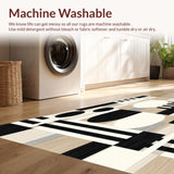 Ultra Soft Area Rug, Non Slip, Stain Resistant, Washable Area Rugs for Living Room, Bedroom, Modern Abstract Area with Bold Black Stripes and Beige Geometric Shapes(Beige)