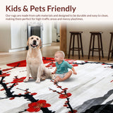 Ultra Soft Area Rug, Non Slip, Stain Resistant, Washable Area Rugs for Living Room, Bedroom, Japanese Floral Watercolor Aesthetic(Red)