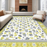 Ultra Soft Area Rug, Non Slip, Stain Resistant, Washable Area Rugs for Living Room, Bedroom, Chic White Blossom Motif(White)