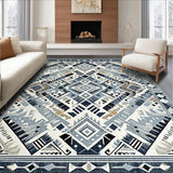 Ultra Soft Area Rug, Non Slip, Stain Resistant, Washable Area Rugs for Living Room, Bedroom, Sophisticated Lattice Gray Visual Piece(Blue)