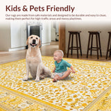 Ultra Soft Area Rug, Non Slip, Stain Resistant, Washable Area Rugs for Living Room, Bedroom, Timeless Vintage Tiled Composition(Yellow)