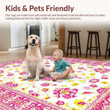 Ultra Soft Area Rug, Non Slip, Stain Resistant, Washable Area Rugs for Living Room, Bedroom, Chic Floral Vintage Elegance(White)