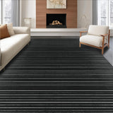 Ultra Soft Area Rug, Non Slip, Stain Resistant, Washable Area Rugs for Living Room, Bedroom, Elegant Contrast Banded Rug with Alternating Linear Pattern(Black)