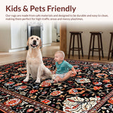 Ultra Soft Area Rug, Non Slip, Stain Resistant, Washable Area Rugs for Living Room, Bedroom, Chic Vintage Floral Aesthetic(Black)