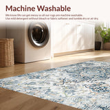 Ultra Soft Area Rug, Non Slip, Stain Resistant, Washable Area Rugs for Living Room, Bedroom, Vintage Floral Grey Aesthetic(White)