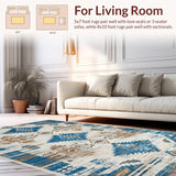 Ultra Soft Area Rug, Non Slip, Stain Resistant, Washable Area Rugs for Living Room, Bedroom, Sedona Collection Over Dyed Southwest Area Blue Beige(White)